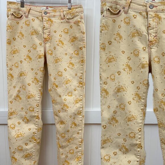 Levi's Perfectly Slimming 512 Straight Leg Jeans Women's 14 Floral Print Yellow - Picture 1 of 14